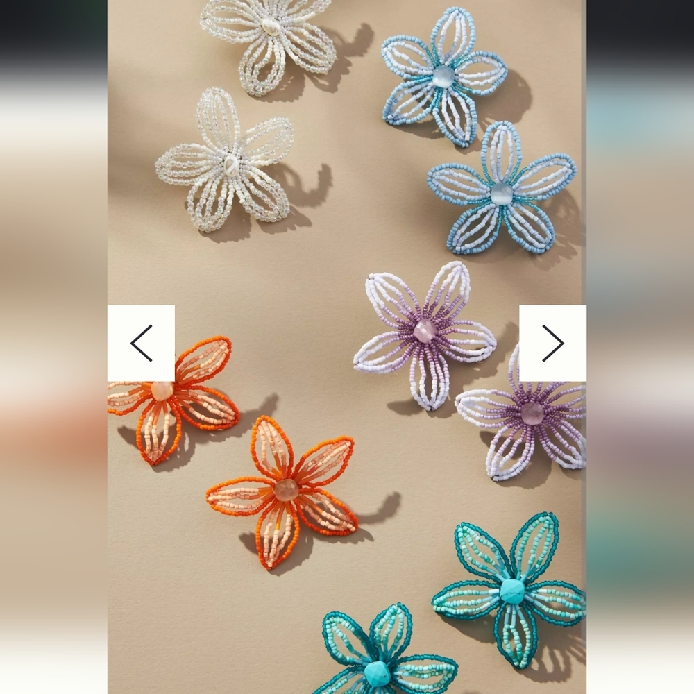 NWT Anthropologie Beaded Floral Post Earrings Sky